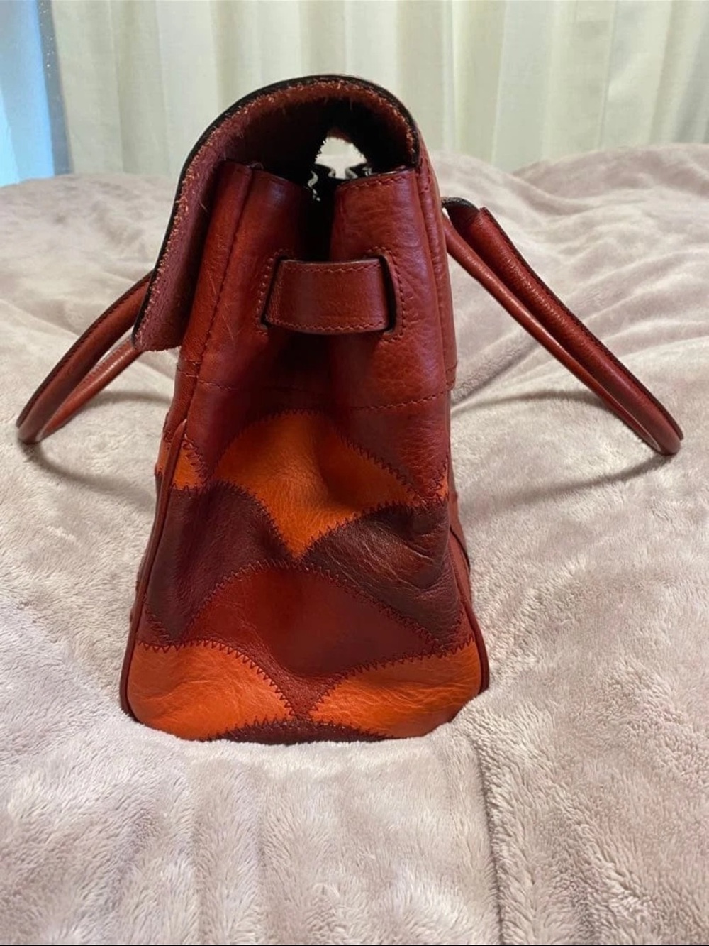 Mulberry Two-Tone Red and Orange Leather Satchel - Picture 3 of 10